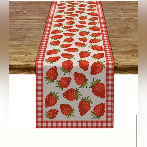 Other - Strawberry Table Runner Buffalo Plaid Check Spring Summer Fruit Party Home Decor